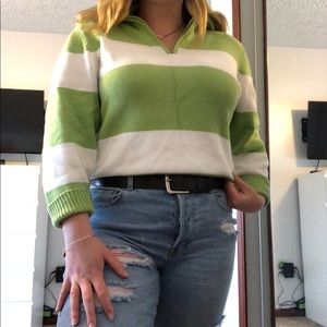 Green and White Stripped Quarter ZIP